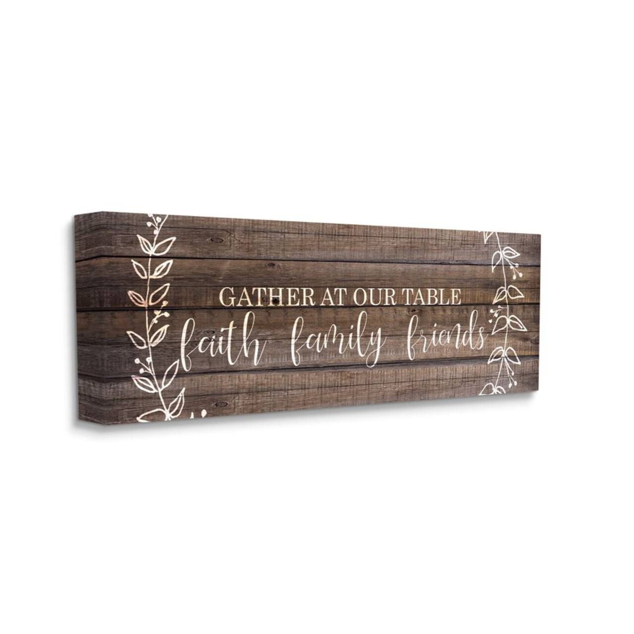 Stupell Industries Faith Family Friends Quote Wood Pattern Rustic Phrase Canvas Wall Art